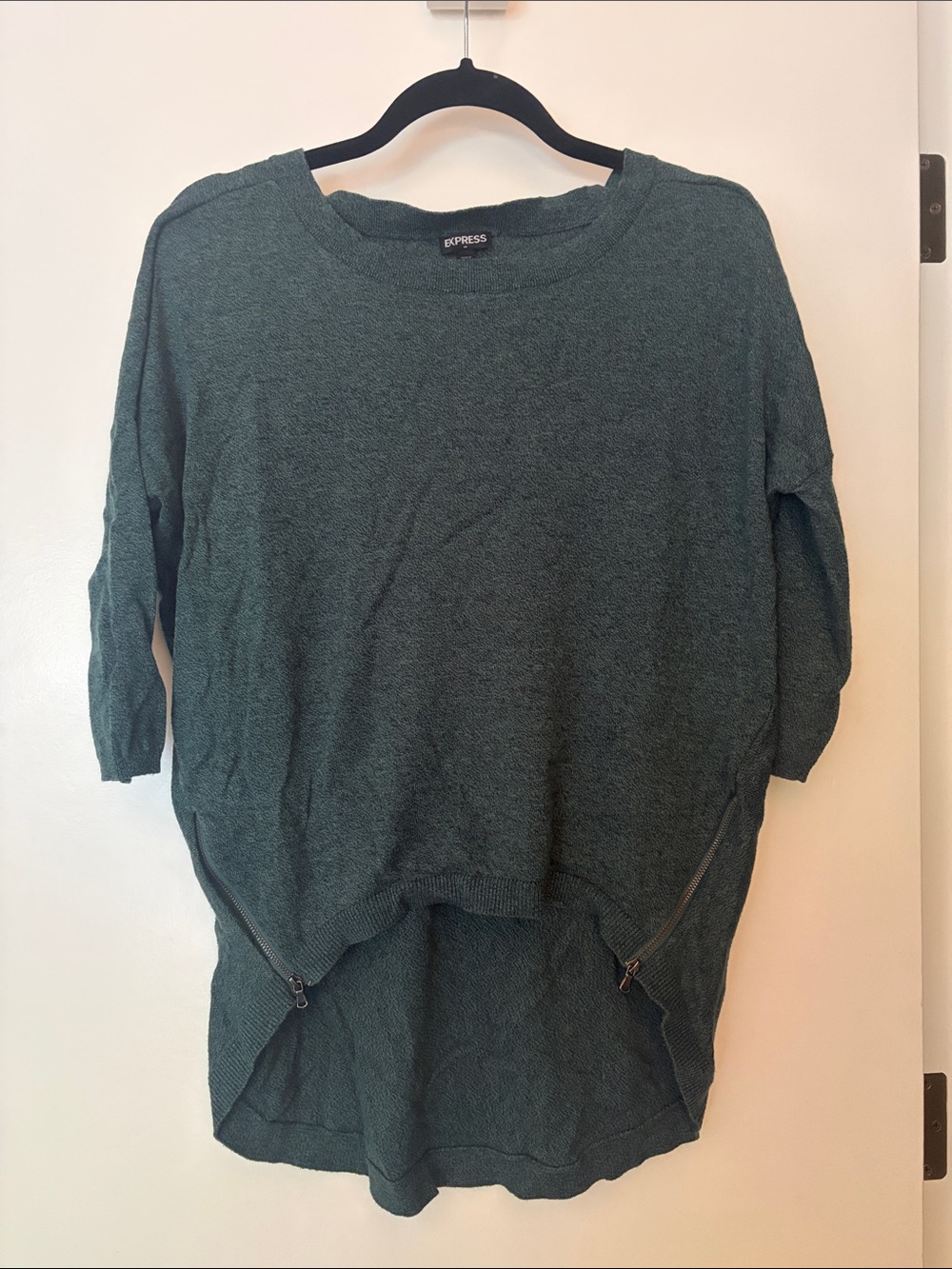 Express high-low 3/4 sweater with zippers